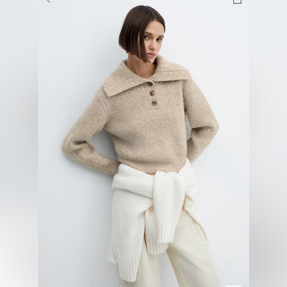 Mango CAMP-COLLAR KNIT SWEATER Sand XS - Picture 5 of 12